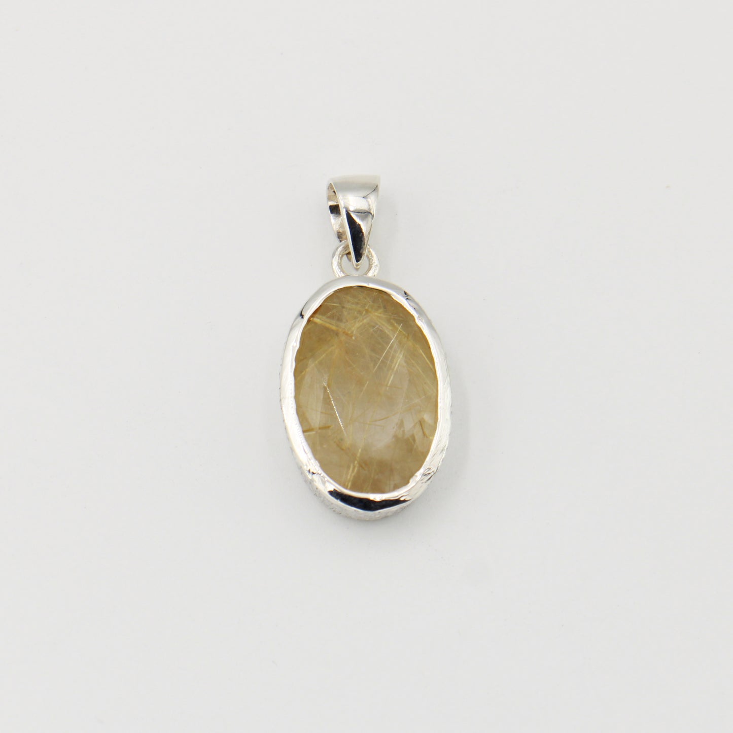 Rutilated Quartz Faceted Textured Sterling Pendant