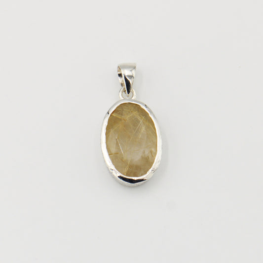 Rutilated Quartz Faceted Textured Sterling Pendant