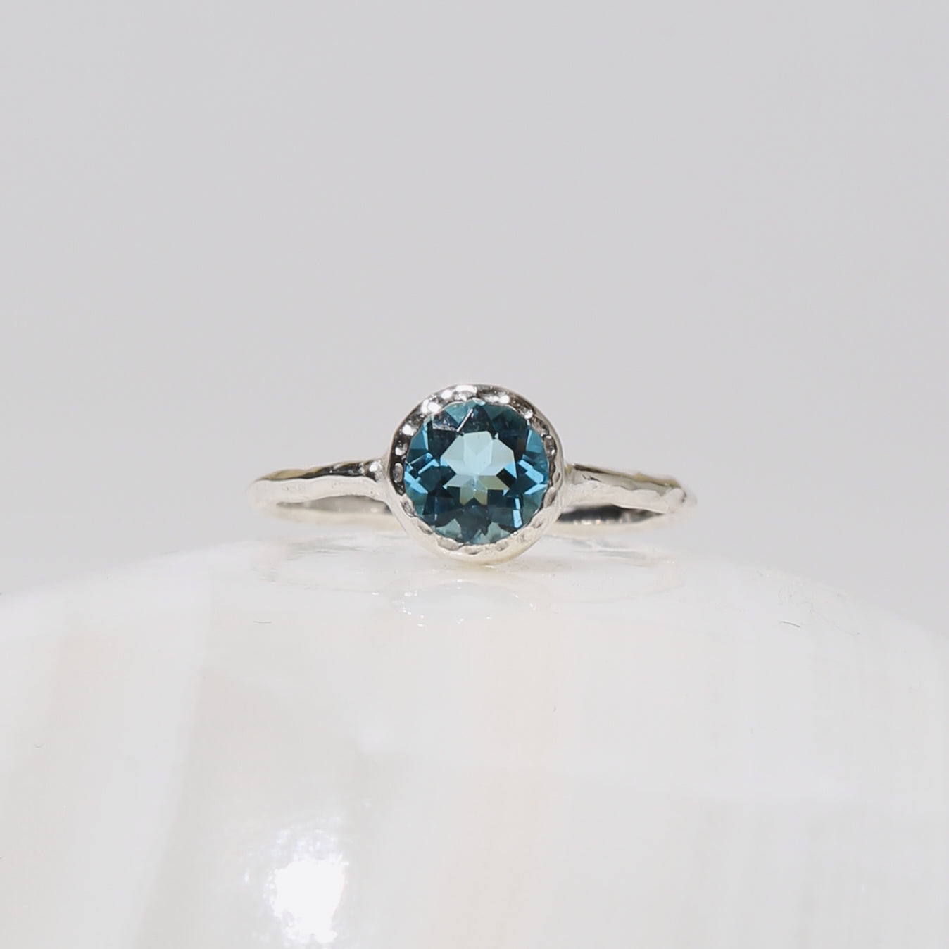 Blue Topaz Dainty Round Sterling Ring Sz 6