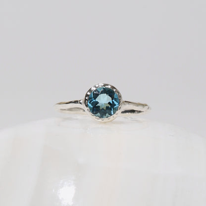 Blue Topaz Dainty Round Sterling Ring Sz 6
