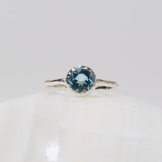 Blue Topaz Dainty Round Sterling Ring Sz 6