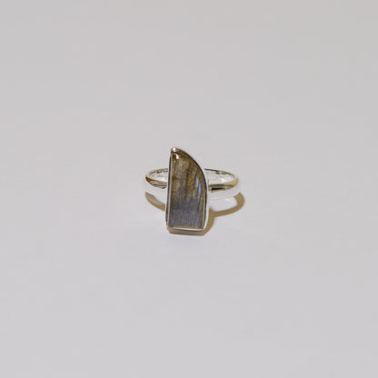 Blue Fire Labradorite Wedge Sterling Ring Sz 8
