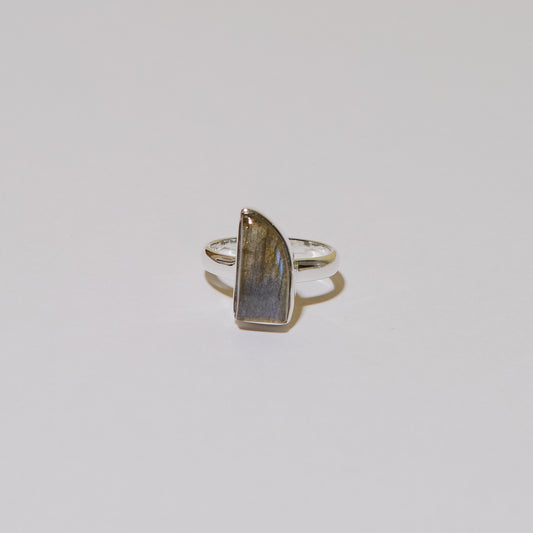 Blue Fire Labradorite Wedge Sterling Ring Sz 8