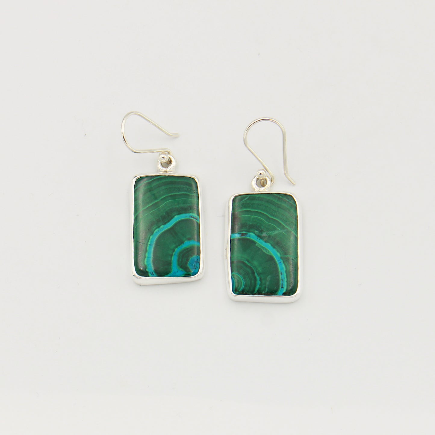 Malachite Chrysocolla Rectangle Sterling Earrings