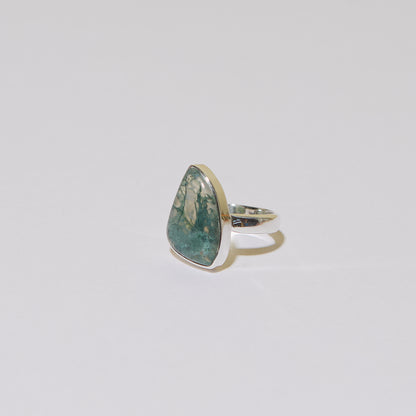 Moss Agate Wedge Sterling Ring Sz 7