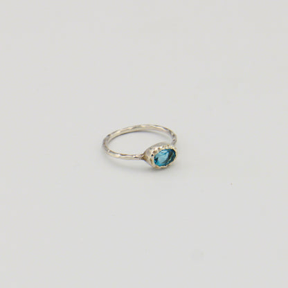 Blue Topaz Oval Hammered Sterling Ring Sz 6