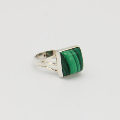 Malachite Square Sterling Ring Sz 7