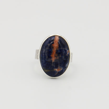 Sodalite Large Oval Sterling Ring Sz 9.5