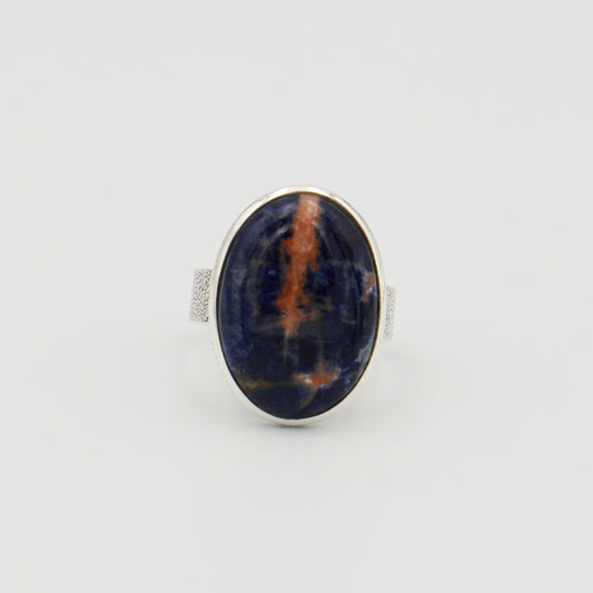 Sodalite Large Oval Sterling Ring Sz 9.5