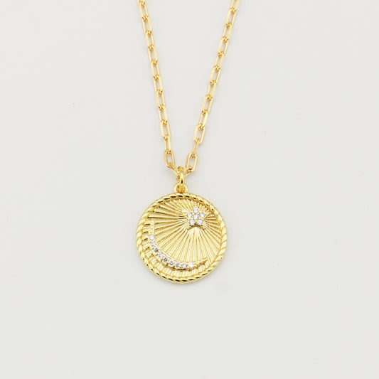 Star & Moon Medallion GF Necklace 16"