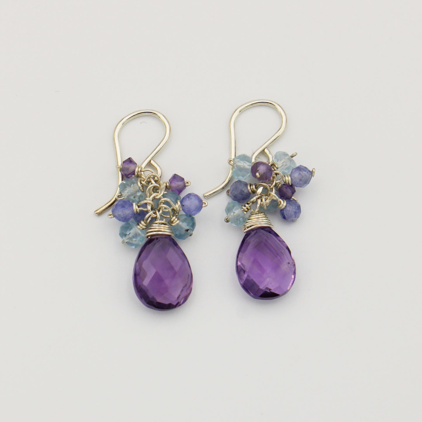 Amethyst & Aquamarine Sterling Cluster Earrings