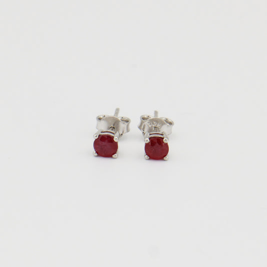 Ruby Round Prong Sterling Studs