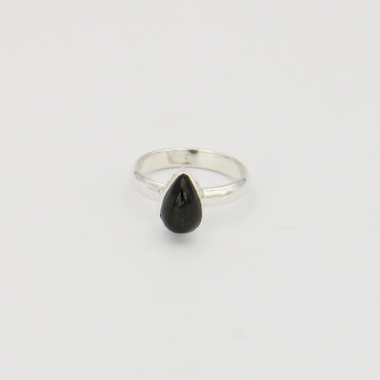Black Star Teardrop Sterling Ring Sz 7