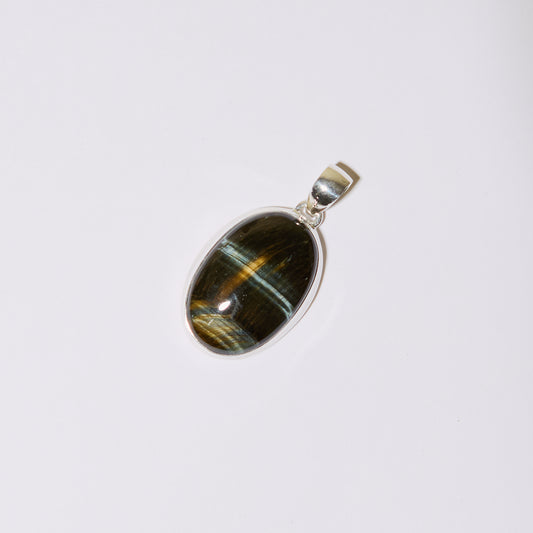 Blue Tiger Eye Oval Sterling Pendant