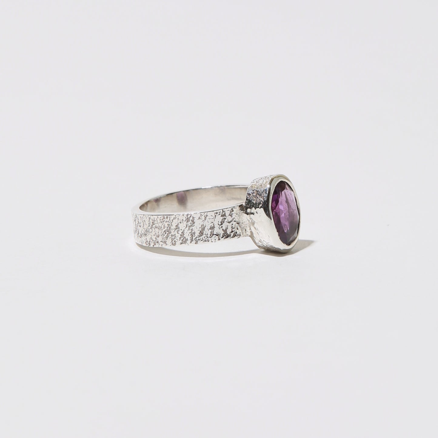 Amethyst Oval Sterling Textured Ring Sz 6