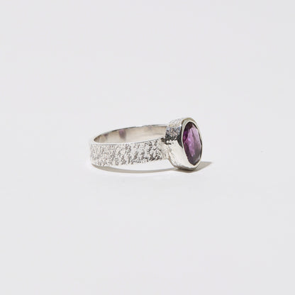 Amethyst Oval Sterling Textured Ring Sz 6