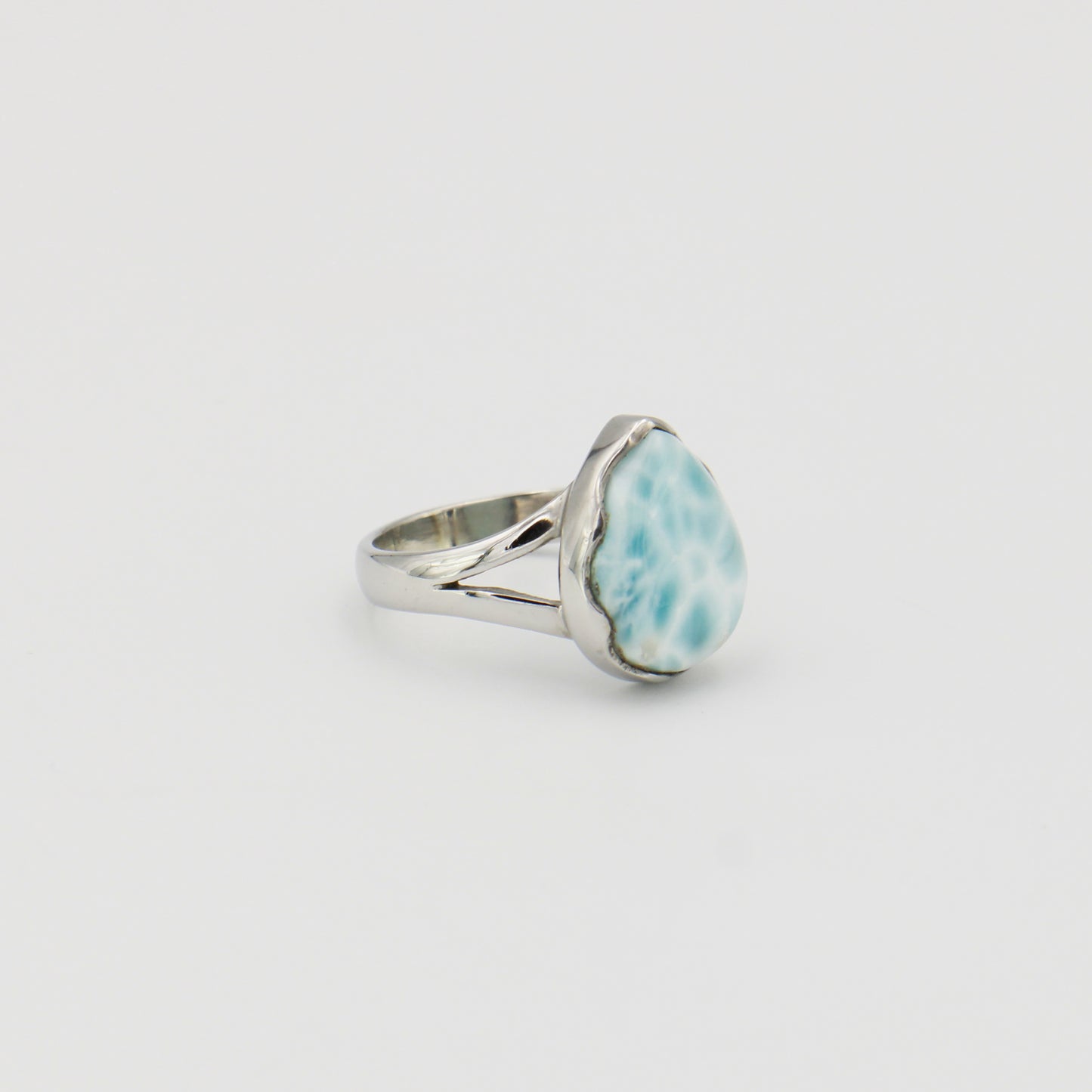 Larimar Pear Scalloped Sterling Ring Sz 7