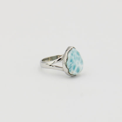 Larimar Pear Scalloped Sterling Ring Sz 7